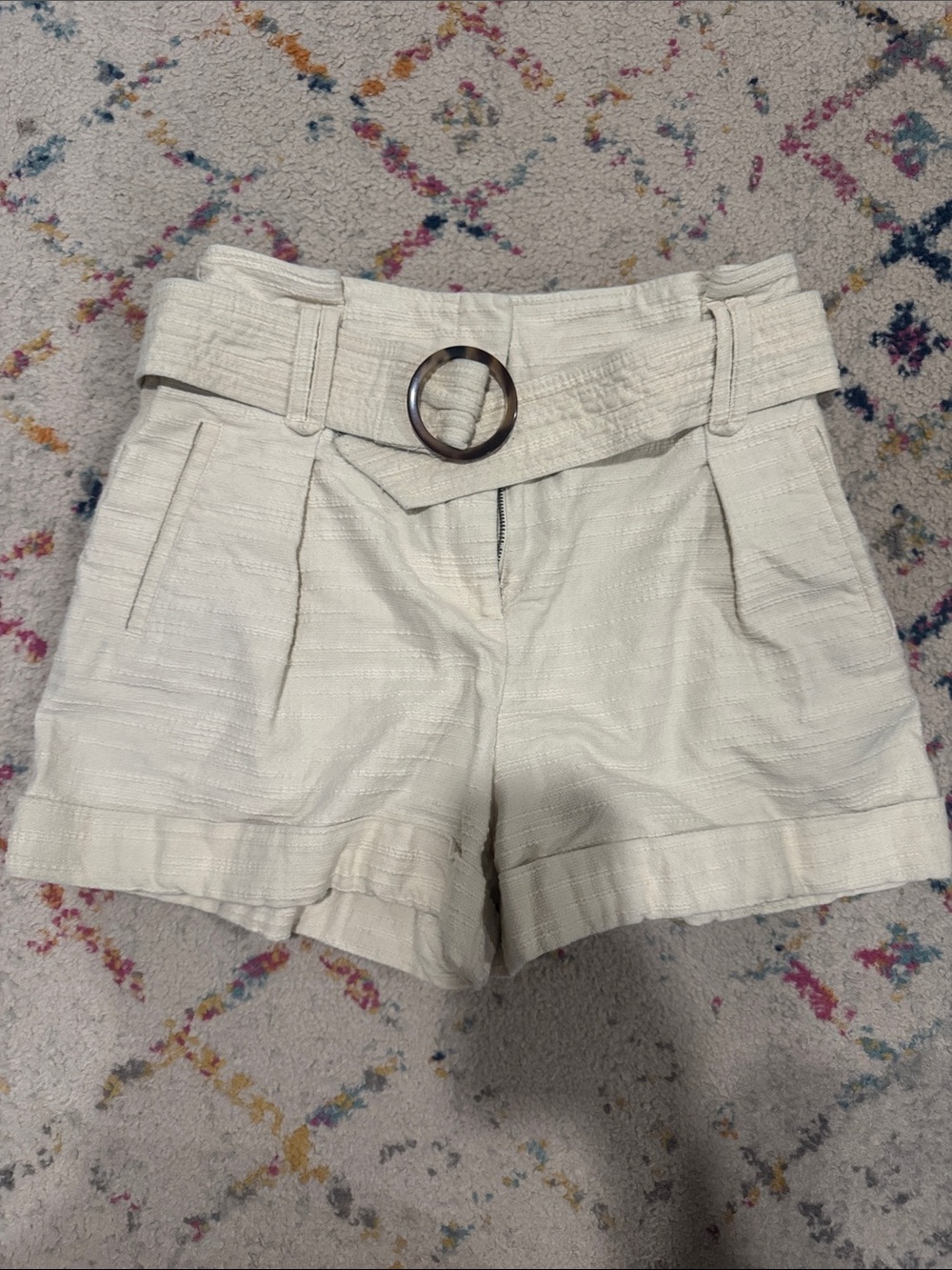 Sézane Rome shorts size 38 High-Rise Cream Belted Paperbag Shorts